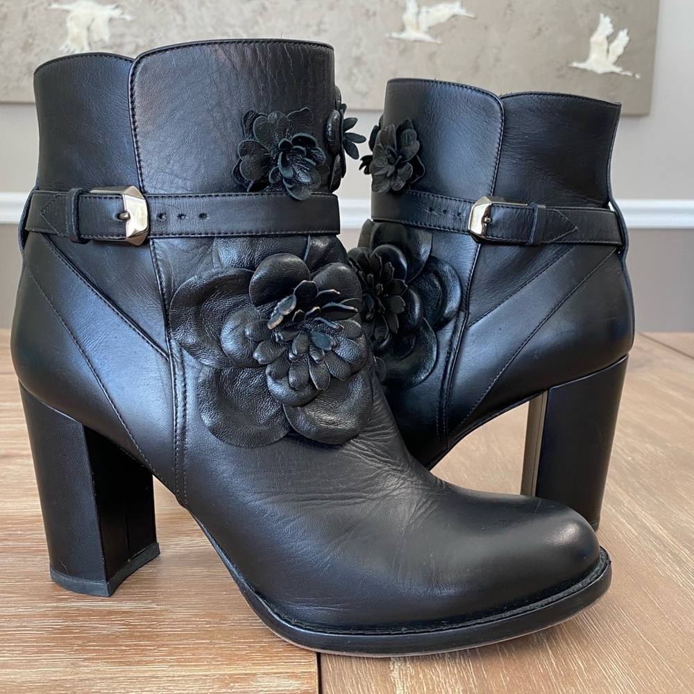 VALENTINO GARAVANI floral apliqué ankle boots black sz 40.5 - Picture 5 of 12